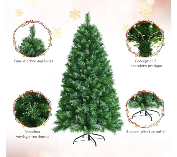 COSTWAY Sapin Et Accessoire^ Sapin De Noël Artificiel Luxuriant 150 Cm En Fleurs Avec 456 Branches Support En Metal Pliable 100%
