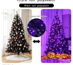 COSTWAY Sapin Et Accessoire^ Sapin De Noël Artificiel 180 Cm Avec 250 Lumieres Led Violettes Support En Metal Décoratif De Noël