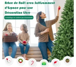 COSTWAY Sapin Et Accessoire^ Sapin De Noël Artificiel 180 Cm, Aiguilles En Pvc Avec 1000 Branches Pied Metallique Solide