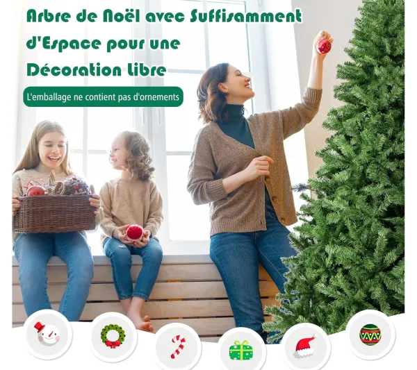 COSTWAY Sapin Et Accessoire^ Sapin De Noël Artificiel 180 Cm, Aiguilles En Pvc Avec 1000 Branches Pied Metallique Solide