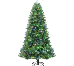COSTWAY Sapin Et Accessoire^ Sapin De Noël Artificiel Led 180 Cm Avec 9 Fonctions Lumieres Interchangeables Blanc Chaud / 4 Coule