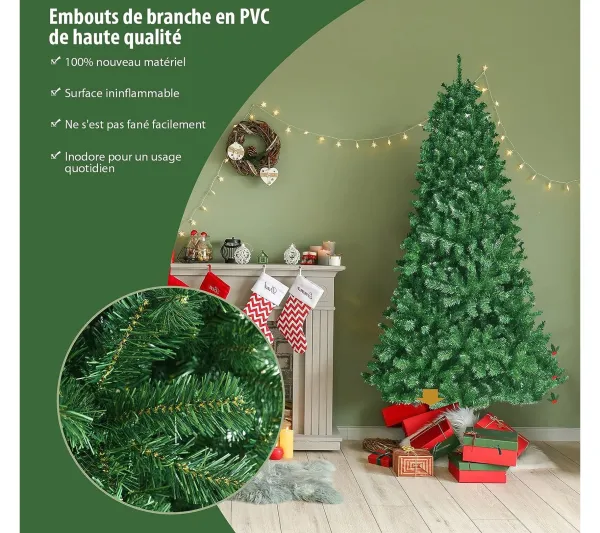 COSTWAY Sapin Et Accessoire^ Sapin De Noël Artificiel Led 180 Cm Avec 9 Fonctions Lumieres Interchangeables Blanc Chaud / 4 Coule