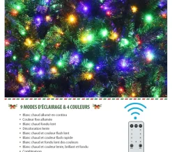 COSTWAY Sapin Et Accessoire^ Sapin De Noël Artificiel Led 180 Cm Avec 9 Fonctions Lumieres Interchangeables Blanc Chaud / 4 Coule