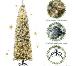 COSTWAY Sapin Et Accessoire^ Sapin De Noël Artificiel 135Cm, Flocons De Neige Avec 295 Branches 150 Lumieres Led En Pvc Support