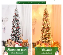 COSTWAY Sapin Et Accessoire^ Sapin De Noël Artificiel 135Cm, Flocons De Neige Avec 295 Branches 150 Lumieres Led En Pvc Support