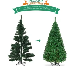 COSTWAY Sapin Et Accessoire^ Sapin De Noël Artificiel Pour Décoration De Noël Materiau Pvc Avec Pied En Metal 180Cm