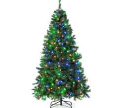 COSTWAY Sapin Et Accessoire^ Sapin De Noël Artificiel Pre-Illumine,215 Cm Avec 350 Led Lumieres Multicolores