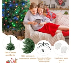 COSTWAY Sapin Et Accessoire^ Sapin De Noël Artificiel Pre-Illumine,215 Cm Avec 350 Led Lumieres Multicolores