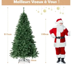 COSTWAY Sapin Et Accessoire^ Sapin De Noël Artificiel Pre-Illumine,215 Cm Avec 350 Led Lumieres Multicolores