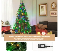 COSTWAY Sapin Et Accessoire^ Sapin De Noël Artificiel Pre-Illumine,215 Cm Avec 350 Led Lumieres Multicolores