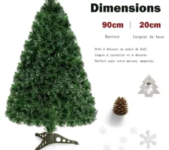 COSTWAY Sapin Et Accessoire^ Sapin De Noël Artificiel Lumieres Led 90 Cm Arbre De Noël Avec Pied En Plastique Materiau Pvc