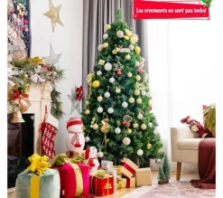 COSTWAY Sapin Et Accessoire^ Sapin De Noël Artificiel Luxuriant 180 Cm En Fleurs Avec 645 Branches Support En Metal Pliable 100%