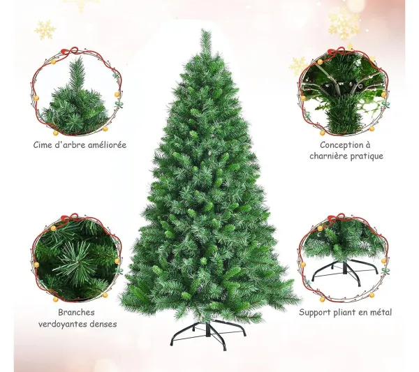 COSTWAY Sapin Et Accessoire^ Sapin De Noël Artificiel Luxuriant 180 Cm En Fleurs Avec 645 Branches Support En Metal Pliable 100%