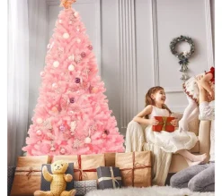 COSTWAY Sapin Et Accessoire^ Sapin De Noël Artificiel 225 Cm Couleur Fleur De Cerisier En Pvc Avec Support En Metal Pliable 1258