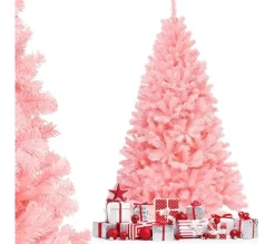 COSTWAY Sapin Et Accessoire^ Sapin De Noël Artificiel 225 Cm Couleur Fleur De Cerisier En Pvc Avec Support En Metal Pliable 1258