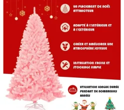 COSTWAY Sapin Et Accessoire^ Sapin De Noël Artificiel 225 Cm Couleur Fleur De Cerisier En Pvc Avec Support En Metal Pliable 1258
