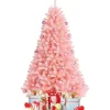 COSTWAY Sapin Et Accessoire^ Sapin De Noël Artificiel Rose 180 Cm Charnieres Avec 1036 Rameaux Base Metallique Pliable Pvc 100