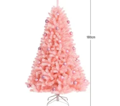 COSTWAY Sapin Et Accessoire^ Sapin De Noël Artificiel Rose 180 Cm Charnieres Avec 1036 Rameaux Base Metallique Pliable Pvc 100