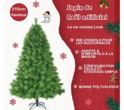 COSTWAY Sapin Et Accessoire^ Sapin De Noël Artificiel 210 Cm Avec 808 Branches Et Support En Fer Sapin De Noël Artificiel