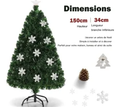 COSTWAY Sapin Et Accessoire^ Sapin De Noël Artificiel Led 150 Cm Avec Lumieres Led