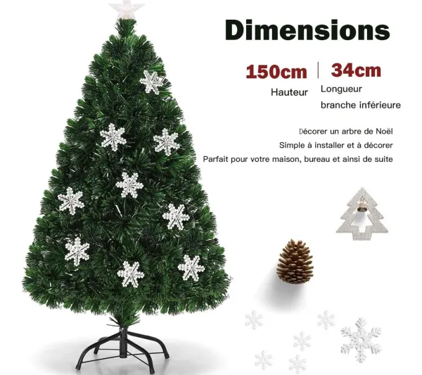 COSTWAY Sapin Et Accessoire^ Sapin De Noël Artificiel Led 150 Cm Avec Lumieres Led