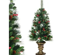 COSTWAY Sapin Et Accessoire^ Sapin De Noël Artificiel 120 Cm Avec Aiguilles Scintillantes En Pvc,Pommes De Pin Base Enveloppee