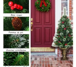 COSTWAY Sapin Et Accessoire^ Sapin De Noël Artificiel 120 Cm Avec Aiguilles Scintillantes En Pvc,Pommes De Pin Base Enveloppee