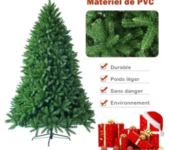 COSTWAY Sapin Et Accessoire^ Sapin De Noël Artificiel 180 Cm, 1250 Branches, Materiel Pvc Arbre De Noël Avec Socle En Metal