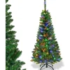 COSTWAY Sapin Et Accessoire^ Sapin De Noël Artificiel Led Et Longiforme 225 Cm Avec 350 Led Lumieres Colorees Feuilles