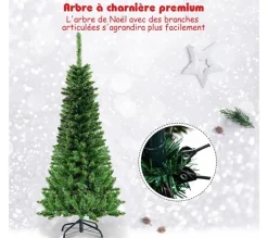 COSTWAY Sapin Et Accessoire^ Sapin De Noël Artificiel Led Et Longiforme 225 Cm Avec 350 Led Lumieres Colorees Feuilles