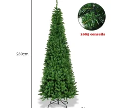 COSTWAY Sapin Et Accessoire^ Sapin De Noël Artificiel Led Et Longiforme 225 Cm Avec 350 Led Lumieres Colorees Feuilles