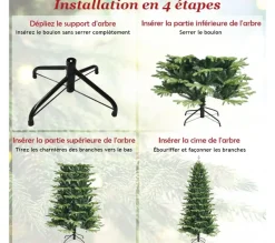 COSTWAY Sapin Et Accessoire^ Sapin De Noël Artificiel 180 Cm 1462 Rameaux En Pe Et Pvc Ignifuges Pietement Metallique Forme De Cr
