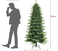 COSTWAY Sapin Et Accessoire^ Sapin De Noël Artificiel 180 Cm 1462 Rameaux En Pe Et Pvc Ignifuges Pietement Metallique Forme De Cr