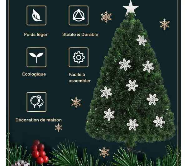 COSTWAY Sapin Et Accessoire^ Sapin De Noël Artificiel Led 120 Cm Avec Lumieres Led