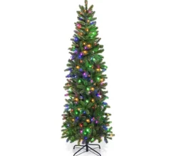 COSTWAY Sapin Et Accessoire^ Sapin De Noël Artificiel 180 Cm Avec 270 Lumieres Led 648 Rameaux Et Support Metallique Pliable