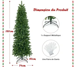 COSTWAY Sapin Et Accessoire^ Sapin De Noël Artificiel 180 Cm Avec 270 Lumieres Led 648 Rameaux Et Support Metallique Pliable