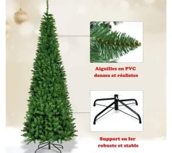 COSTWAY Sapin Et Accessoire^ Sapin De Noël Artificiel Vert 200 Cm, Avec 250 Lumieres Led Colorees, 708 Rameaux Longiforme