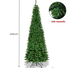 COSTWAY Sapin Et Accessoire^ Sapin De Noël Artificiel Vert 200 Cm, Avec 250 Lumieres Led Colorees, 708 Rameaux Longiforme