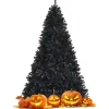 COSTWAY Sapin Et Accessoire^ Sapin De Noël Artificiel 225 Cm Noir 1749 Rameaux Denses Charnieres Support Metallique Pliable