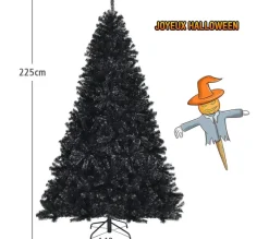 COSTWAY Sapin Et Accessoire^ Sapin De Noël Artificiel 225 Cm Noir 1749 Rameaux Denses Charnieres Support Metallique Pliable