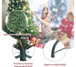 COSTWAY Sapin Et Accessoire^ Sapin De Noël Artificiel 180 Cm Avec 1130 Rameaux Denses Support Metallique Pliable Charnieres