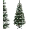COSTWAY Sapin Et Accessoire^ Sapin De Noël Artificiel 150 Cm Avec Flocons De Neige Avec Baies Rouges Dense,Base En Metal 100% Pvc