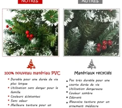 COSTWAY Sapin Et Accessoire^ Sapin De Noël Artificiel 150 Cm Avec Flocons De Neige Avec Baies Rouges Dense,Base En Metal 100% Pvc