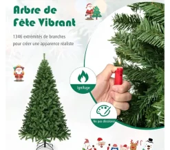 COSTWAY Sapin Et Accessoire^ Sapin De Noël Artificiel 225Cm, Aiguilles En Pvc Avec 1346 Branches Pied Metallique Solide