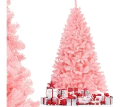 COSTWAY Sapin Et Accessoire^ Sapin De Noël Artificiel 180 Cm Couleur Fleur De Cerisier En Pvc Avec Support En Metal Pliable 1036
