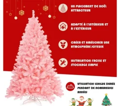 COSTWAY Sapin Et Accessoire^ Sapin De Noël Artificiel 180 Cm Couleur Fleur De Cerisier En Pvc Avec Support En Metal Pliable 1036