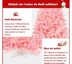 COSTWAY Sapin Et Accessoire^ Sapin De Noël Artificiel 180 Cm Couleur Fleur De Cerisier En Pvc Avec Support En Metal Pliable 1036