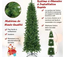 COSTWAY Sapin Et Accessoire^ Sapin De Noël Artificiel 225 Cm Avec 350 Lumieres Led 796 Rameaux Et Support Metallique Pliable