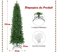 COSTWAY Sapin Et Accessoire^ Sapin De Noël Artificiel 225 Cm Avec 350 Lumieres Led 796 Rameaux Et Support Metallique Pliable