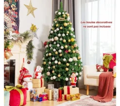 COSTWAY Sapin Et Accessoire^ Sapin De Noël Artificiel 180 Cm En Fibre Optique Brillantes En Epicea 617 Embouts De Branche En Pvc